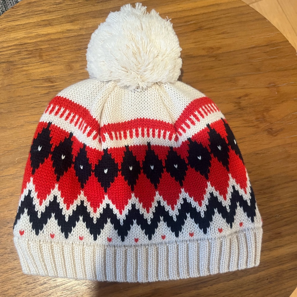 Petit Bateau Cream and Red Knit Beanie